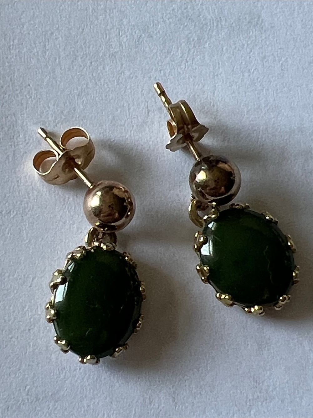 14k gold post jade dangle earrings